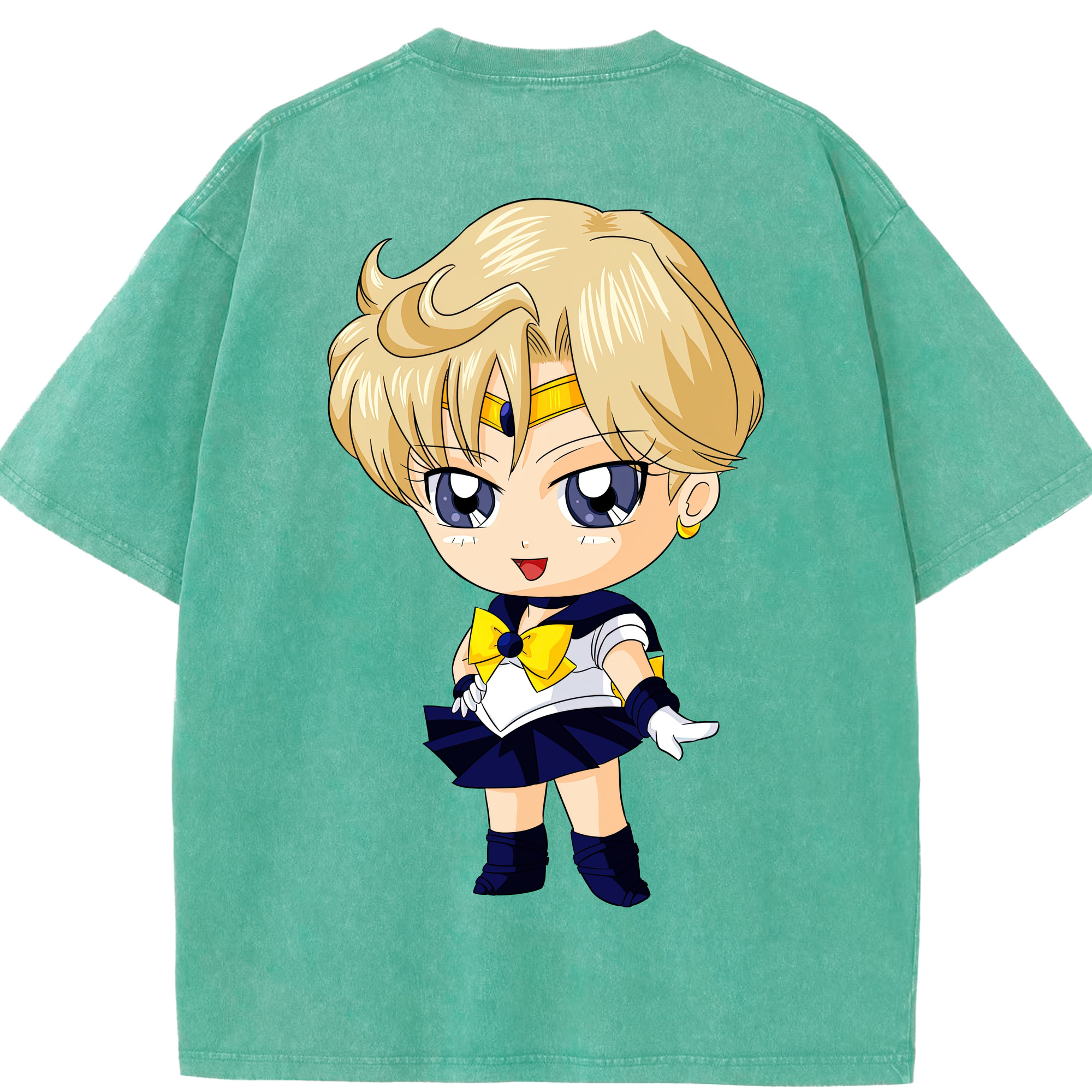 （画像用） 美少女戦士セーラームーン 天王はるか Sailor Moon Tenoh Haruka 綿100% ヴィンテージ風 半袖Tシャツ（背面プリント）